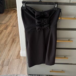 Strapless Black Bow Detail Cocktail Dress